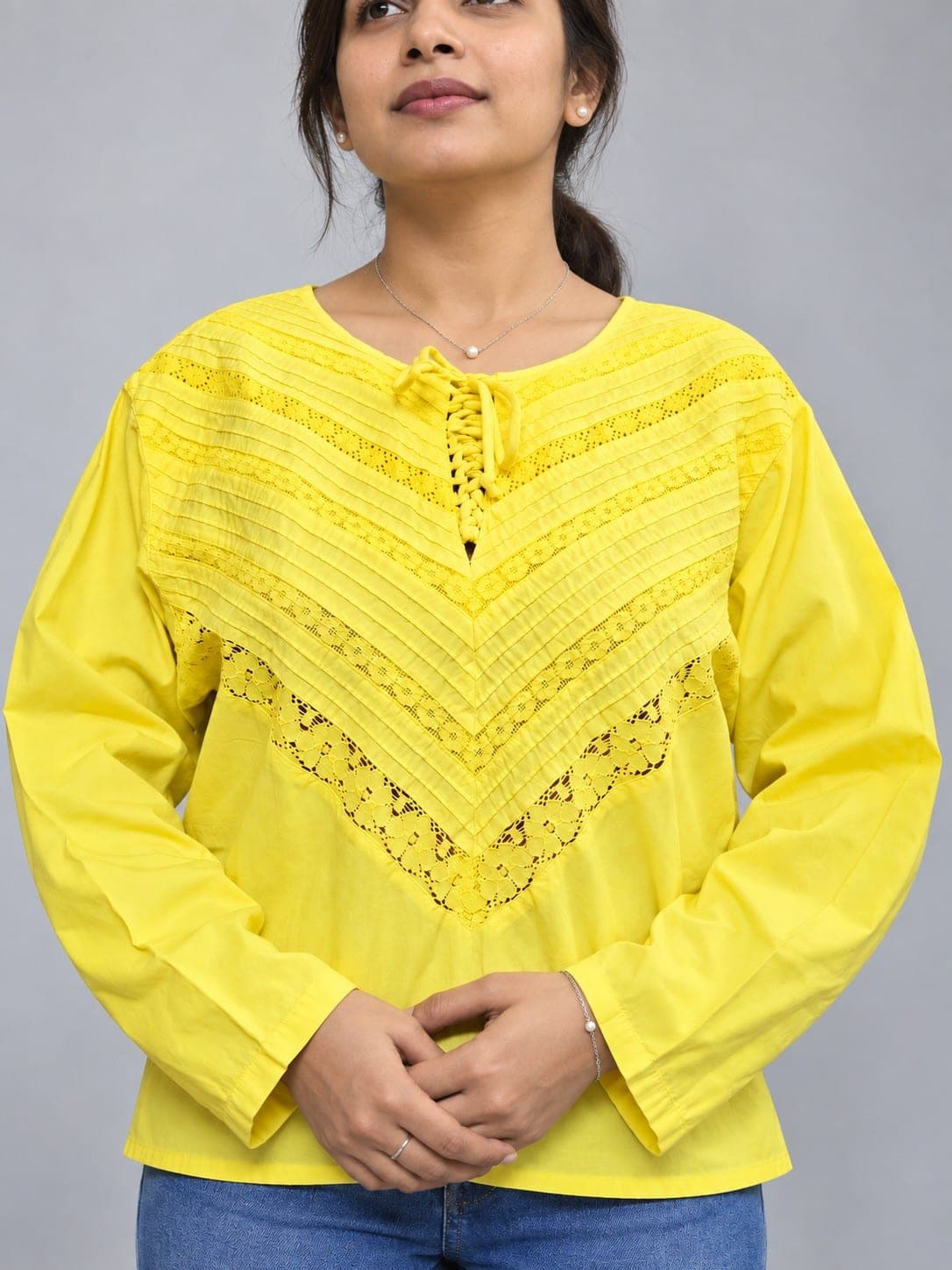 Women’s Yellow Eyelet Top