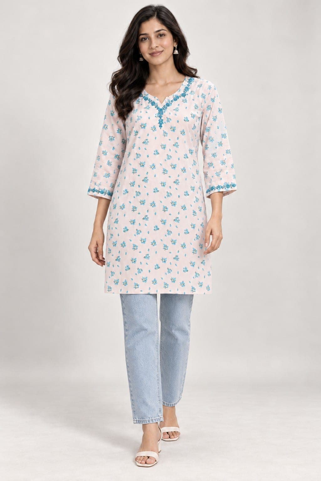 Sky Blue Floral Printed Kurti