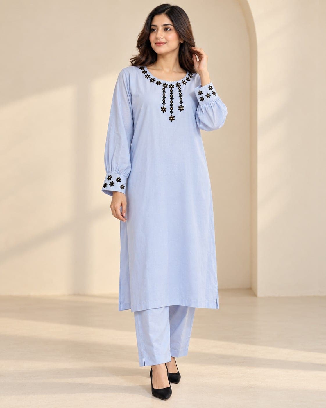 Powder Blue Embroidered Two-Piece Suit