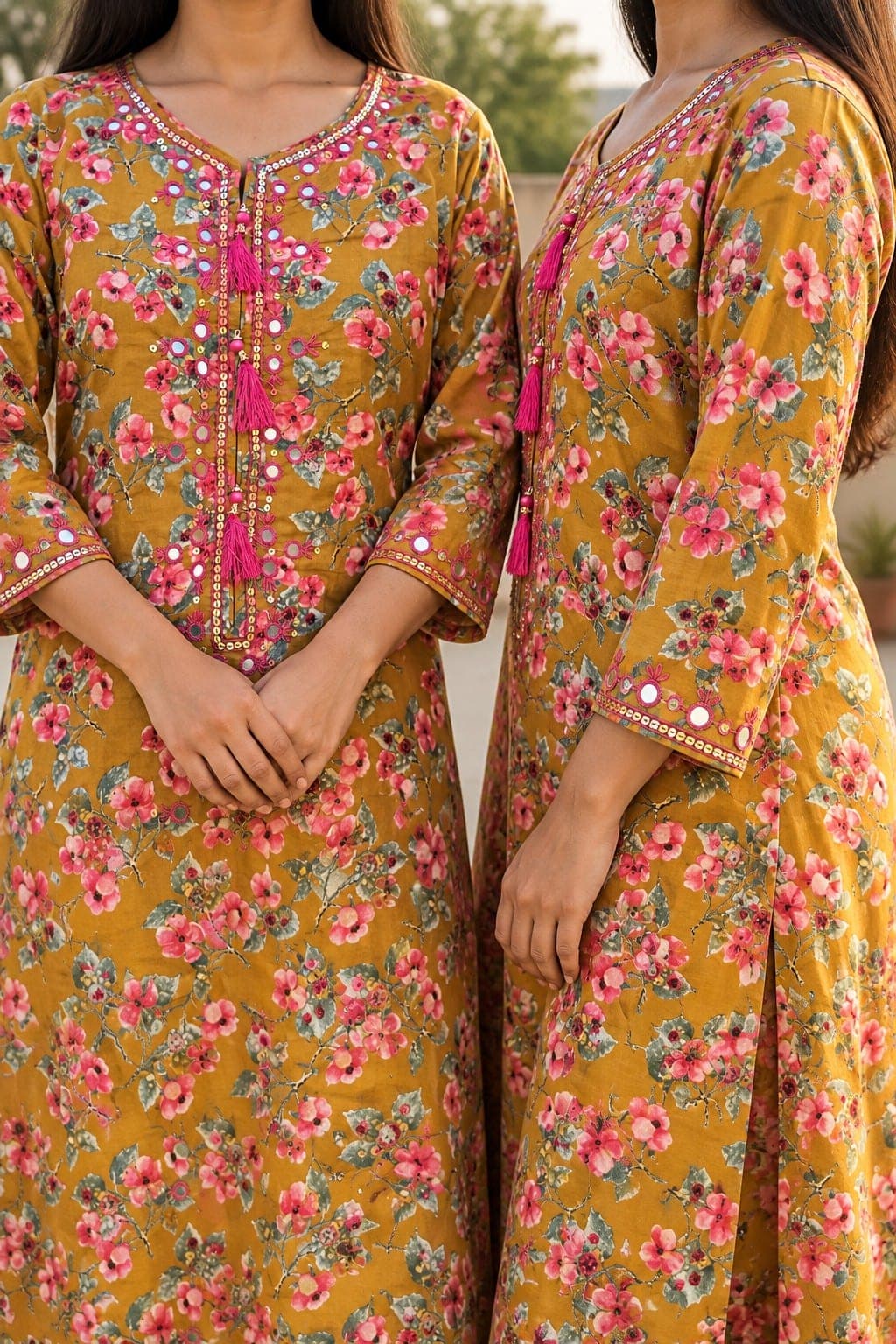 Mustard Floral Printed Two-Piece Suit